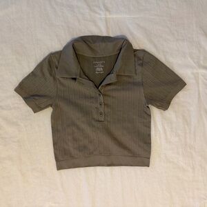 Dynamite Collared Sage Green Short Sleeve Crop Top